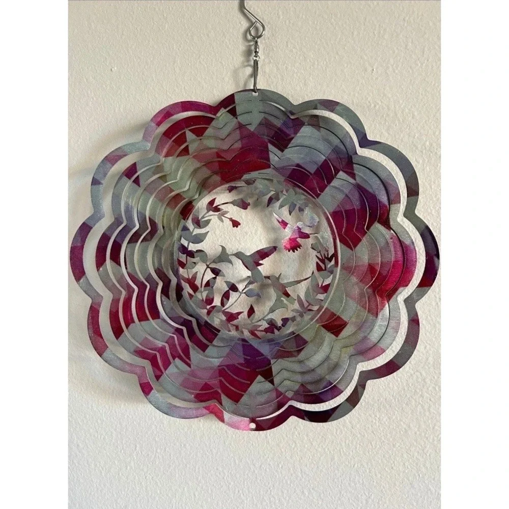 Hummingbird Wind Spinner 3D Hanging Stainless Steel Garden Porch‎ Patio Decor